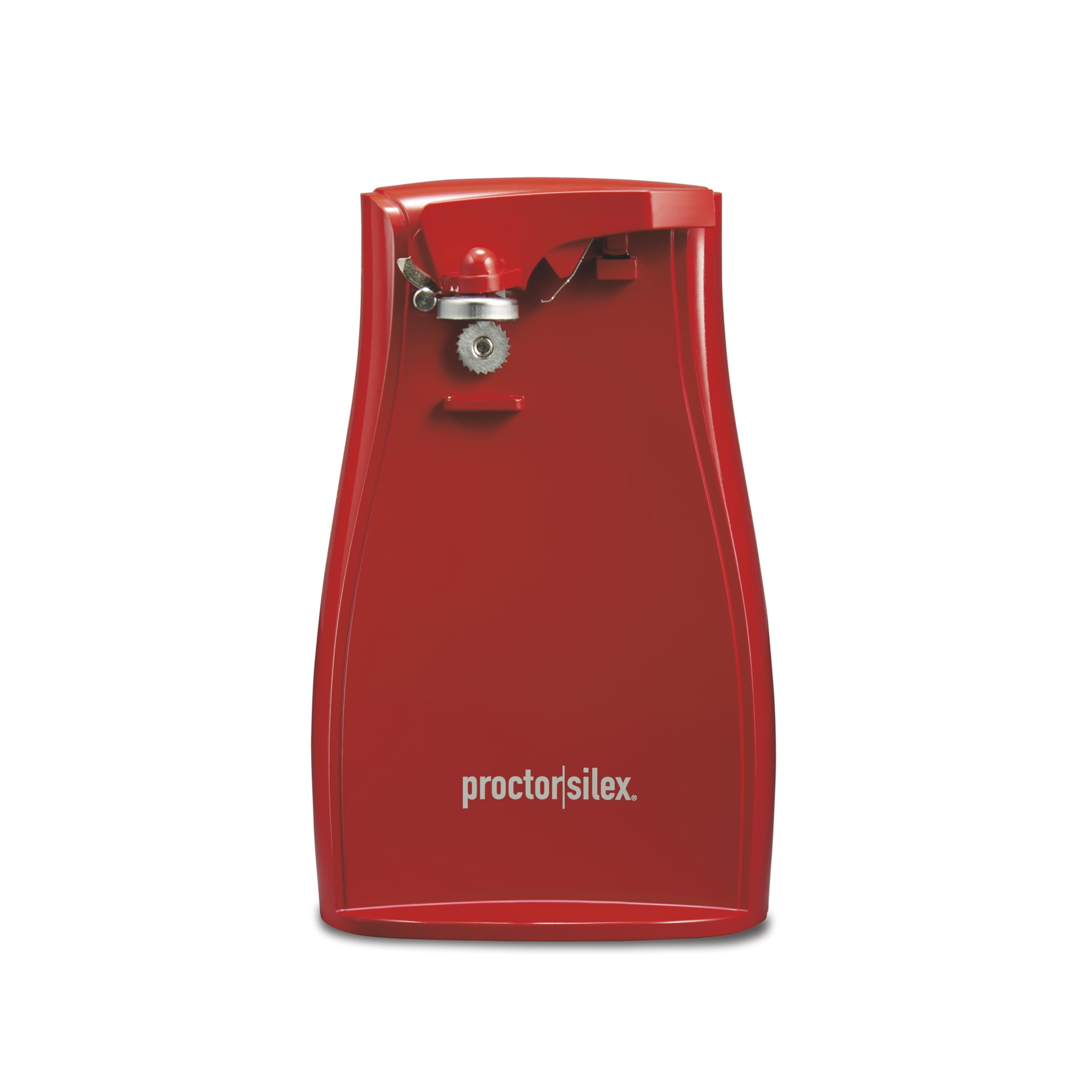 Proctor Silex Power Electric Automatic Can Opener for Kitchen with Knife Sharpener, Twist-off Easy-Clean Lever, Cord Storage, Red (75226)