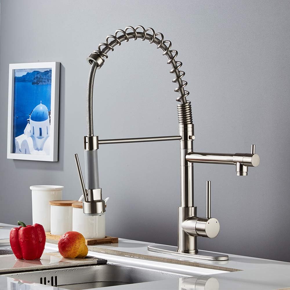 Super Deal Product Kitchen Faucet with Pull Down Sprayer, YUNDOOM Kitchen Sink Faucets with Two Handles & High Arc, Brushed Nickel Pull Out Copper Single Level Solid Brass Kitchen Faucets for Sinks Exclusive Discount 50% Price Kitchen Faucet with Pull Down Sprayer, YUNDOOM Kitchen Sink Faucets with Two Handles & High Arc, Brushed Nickel Pull Out Copper Single Level Solid Brass Kitchen Faucets for Sinks