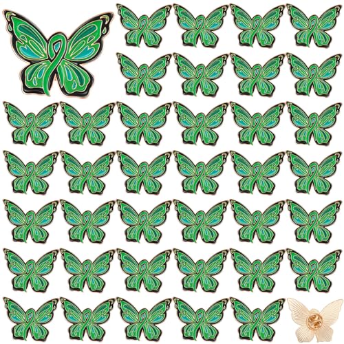 Image of Inbagi 50 Pcs Mental Health Awareness Pins Bulk Green Butterfly Mental Health Month Enamel Pins Prevention Inspiring Lapel Brooch Accessories for Clothing, Shirts, Jackets, Activity Supplies