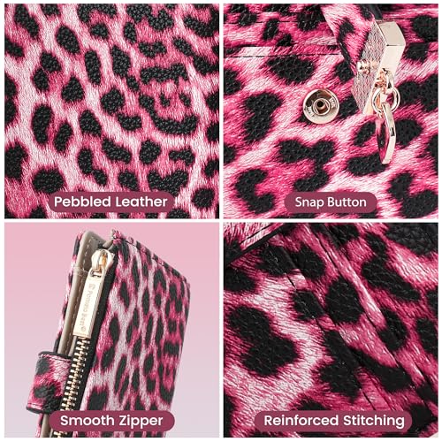 Image of Pomelo Best Wallet Women Bifold Leather Wallets for Women Credit Card Holder with ID Window Zipper Coin Pocket Leopard Pink