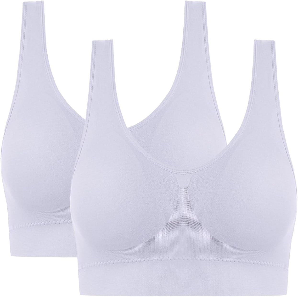 Sports Bras, Comfort Bras for Women, Seamless, Wireless, Sleep Yoga Bras with Removable Pads Medium 2 Pack - White