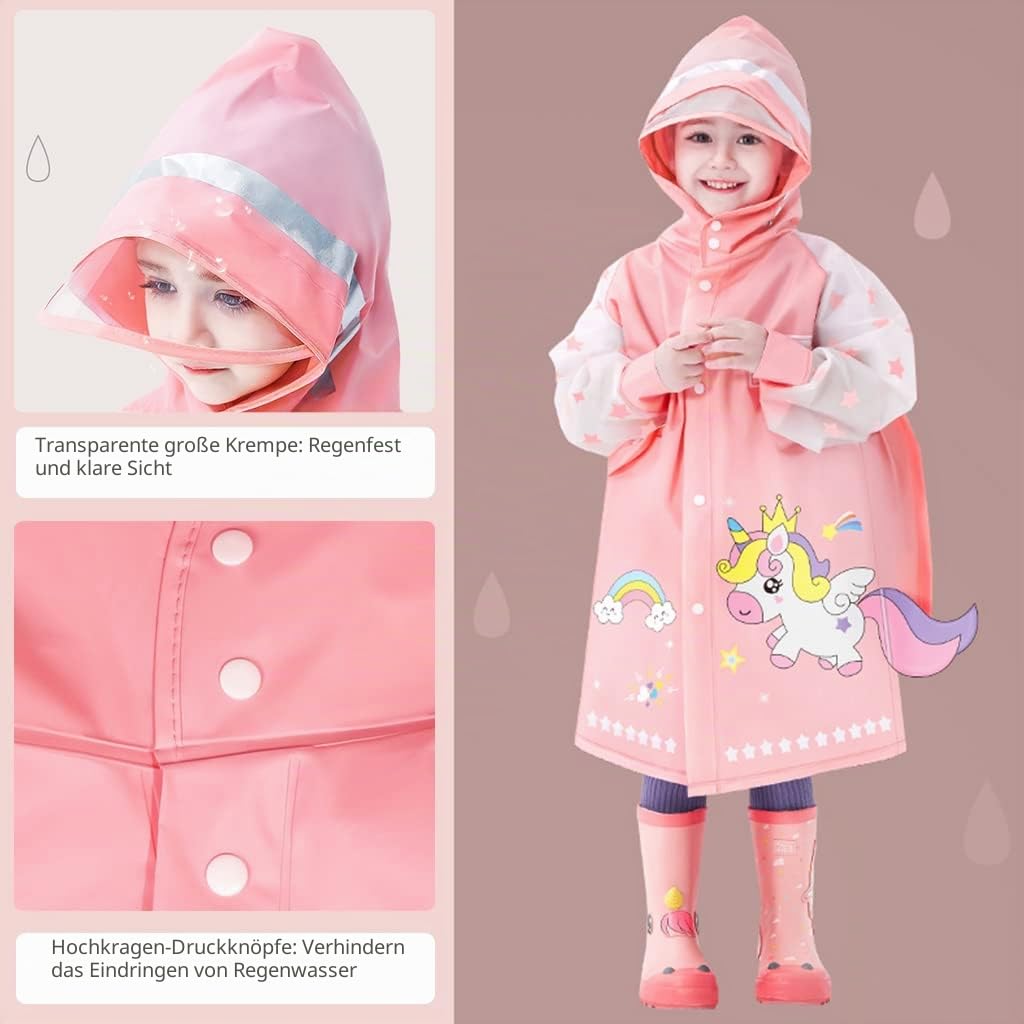 Kinder Regenponcho Kleinkind Regenmäntel Jungen Mädchen wasserdichte Regenjacken Netter Cartoon Regenbekleidung mit Rucksackabdeckung 1-8 Jahre