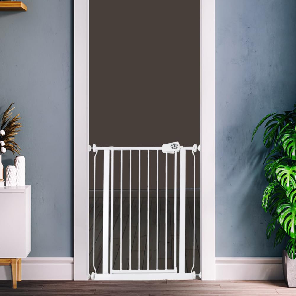 Bettacare Barrera de Seguridad Easy Fit, 107.4cm - 115.4cm, Blanco, Barrera de Presión para Escaleras, Puerta de Seguridad para Bebés para Puertas, Pasillos y Espacios, Barrera de Seguridad