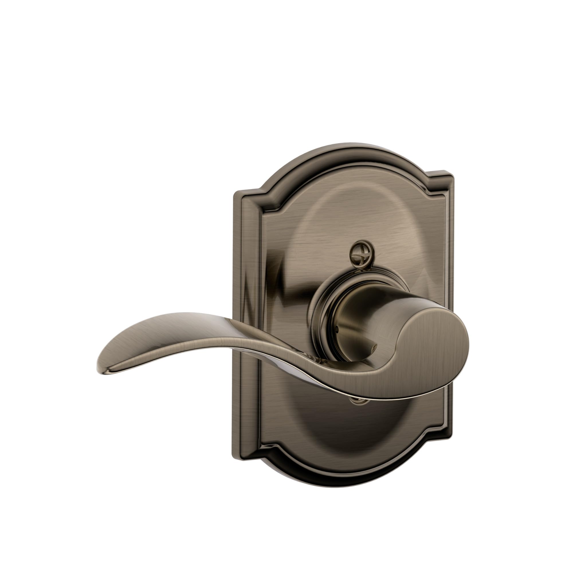 SCHLAGE Accent Lever with Camelot Trim Non-Turning Lock in Antique Pewter - Left Handed Antique Pewter One Sided Non Turning LH Camelot