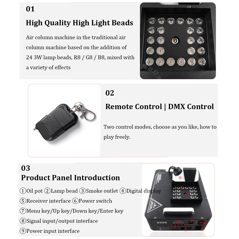Wytwornica mgły 1500 W, wytwornica dymu DMX RGB, oświetlenie sceniczne pionowa maszyna natryskowa, 24 LED DMX RGB maszyna do efektów mgły scenicznej (1500W)