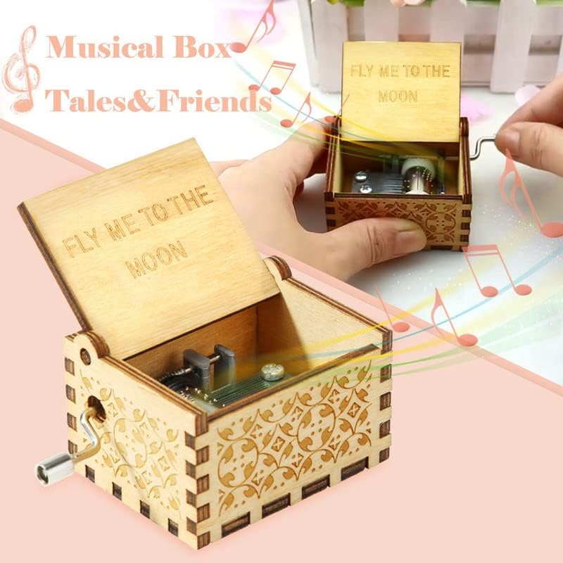 Image of Zesta Fly Me to The Moon Musical Box Gift | Romantic Music Crank Mini Collectible for Girlfriend, Boyfriend, Husband, Wife | Unique Musical Gifts for Music Lovers | Vintage Wooden Box