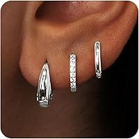 POXTEX Sterling Silver Huggie Hoop Earrings Set for Women - Hypoallergenic Small Stackable Hoops, Lightweight Dainty 3 Pairs Gift