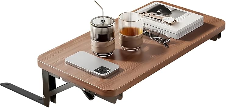 Clip-on Bed Tray - Floating Night Table Shelf, Wood Table Top Panel, Steel Frame Build | Foldable Storage Platform, 11.8" x 7.9" Layout Friendly for Small Spaces, Perfect for Dorm Room on Bunk Beds