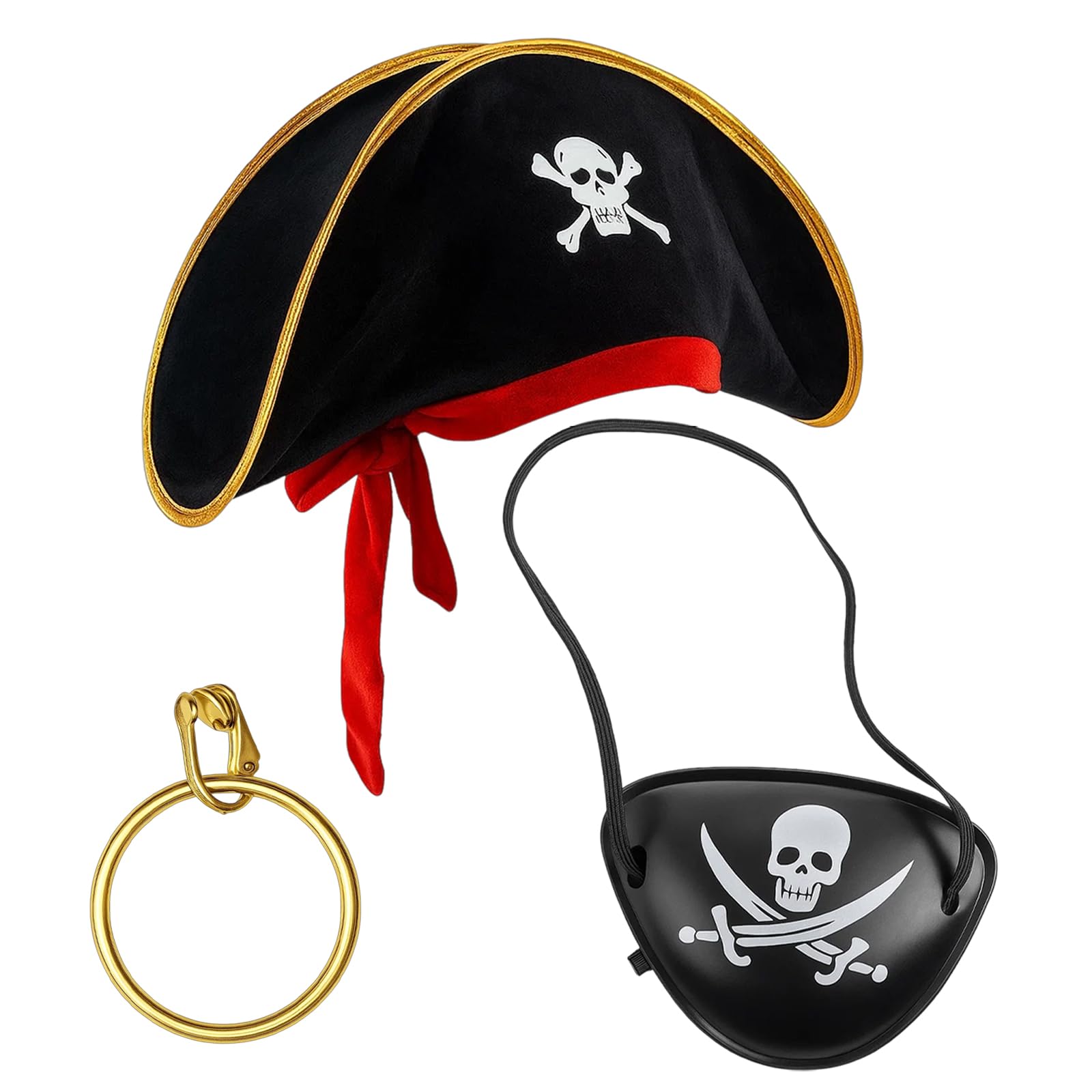 3 Pcs Pirate Accessories Set, Halloween Pirate Costume with Pirate Hat, Eye Patch and Earrings, Hat Adult and Kids for