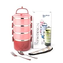 SANQIAHOME 4 strati portapranzo in acciaio inox,sigillare, Lunch Box con manico,Rosa