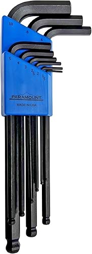 Paramount Juego de llaves hexagonales de extremo de bola de acero de 9 piezas con llave en L: métricas de 1,5 a 0.394 in