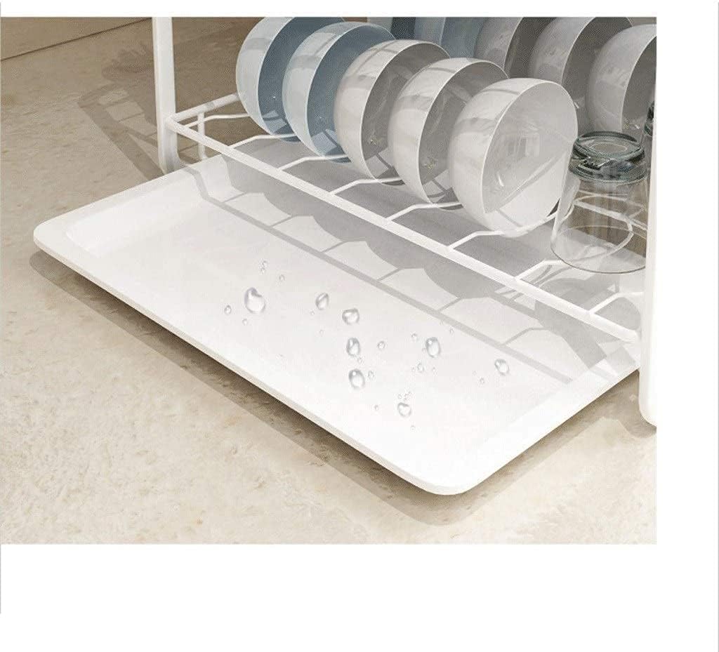 Dish Drainer Rack Dish Rack 2-Tier Metal Dish Rack and Drain Board Dish Drying Rack Storage Tray Cutlery Dish Drainer Room Dish Drying Rack Dish Drying Rack Drainer Rack/White/34 * (White 34*22*30Cm)