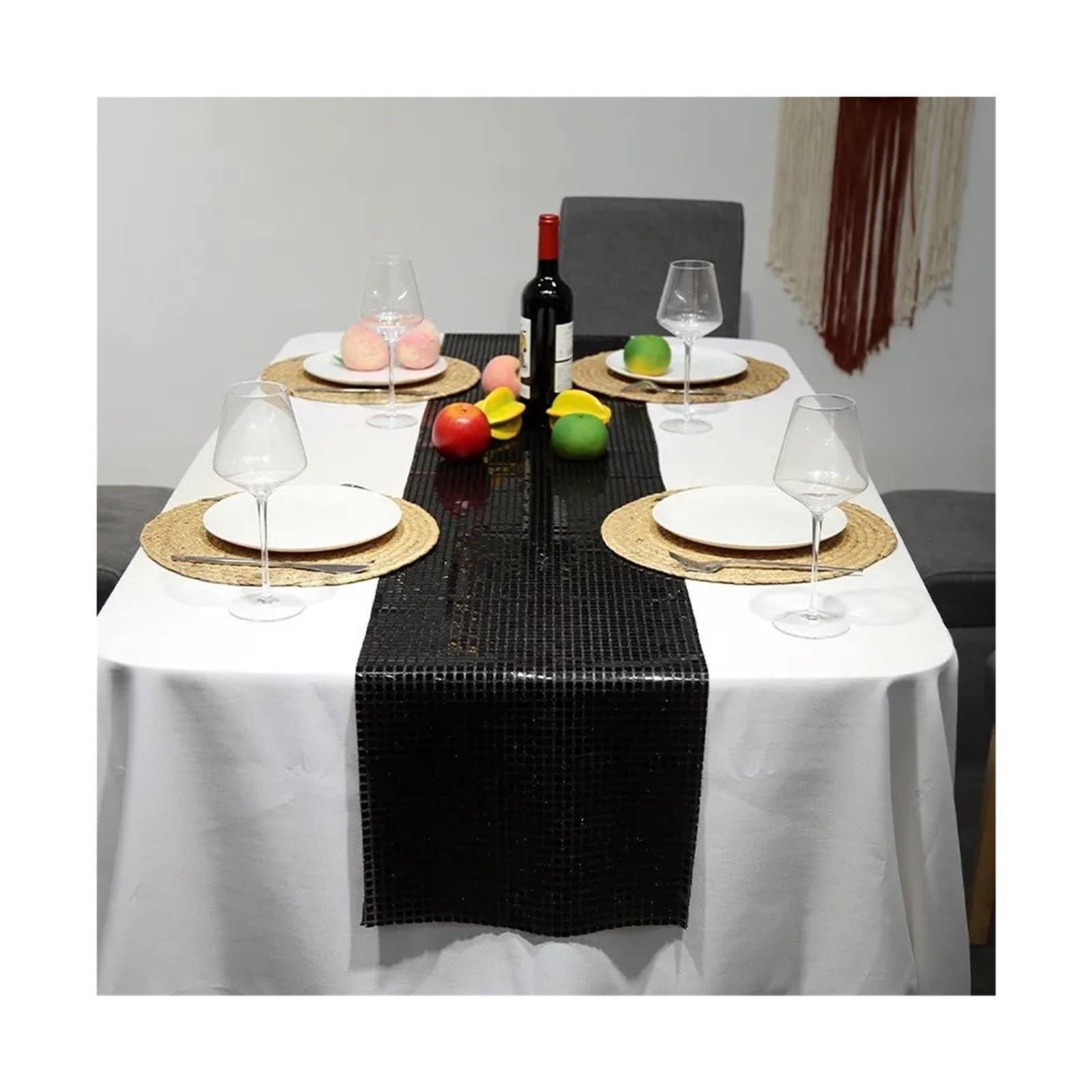 Camino de mesa de gasa con purpurina multicolor, pack de 3 caminos de mesa para comedor