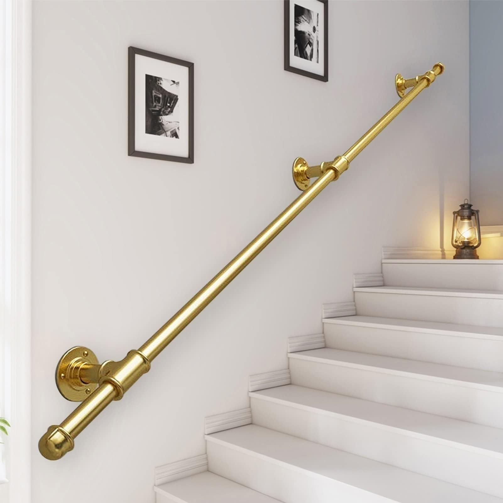 Wall Handrails Metal Wrought Iron Banister Hand Rails for Outdoor Indoor, Wall Mounted Stair Railings Safety Grab Bar(Gold,5ft/150cm)