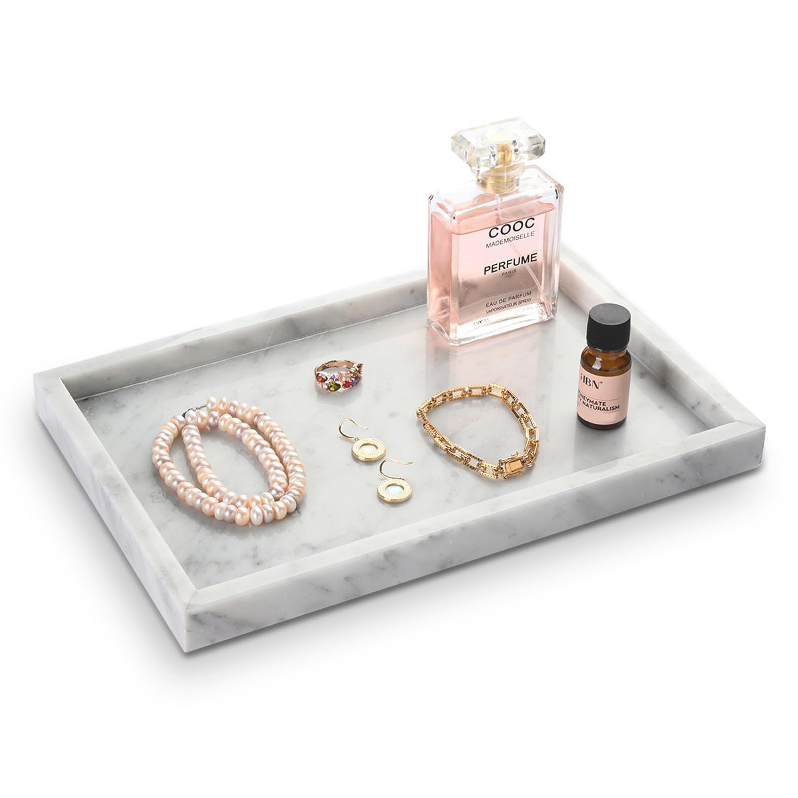 HAMAKAWA Large Bathroom Vanity Tray, Real Natural Marble Tray 12 inch, Carrara White Stone Toilet Tank Trays, Modern Dresser Trays, Countertop