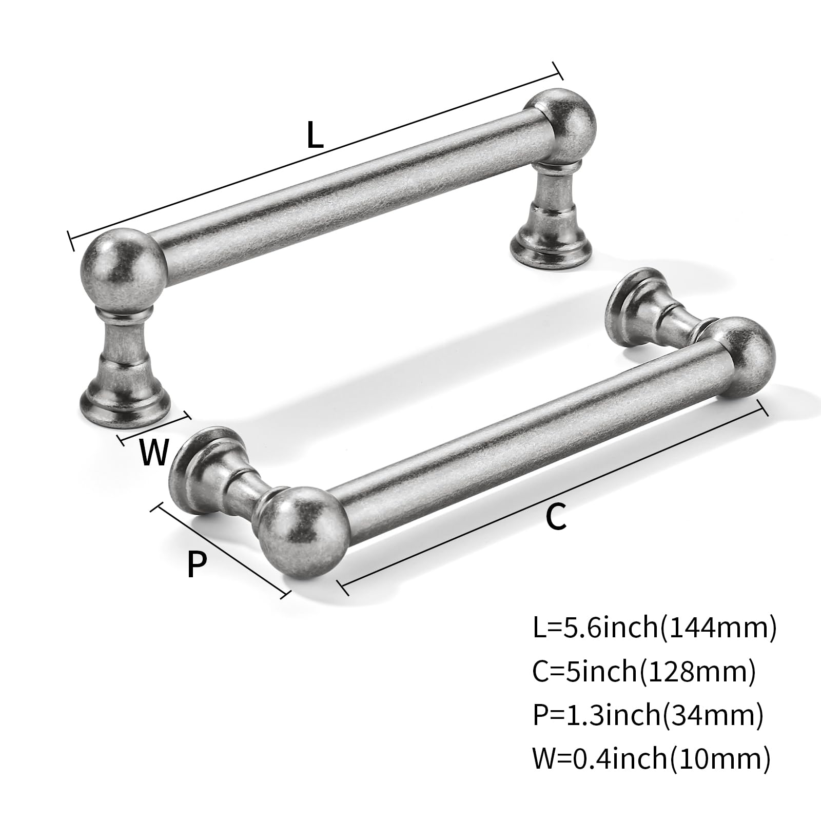 KHTUMEWARE-80309 Antique Pewter Cabinet Pulls CTC 3 in (76 mm) 10-Pack in Antique Pewter — KHTUMEWARE