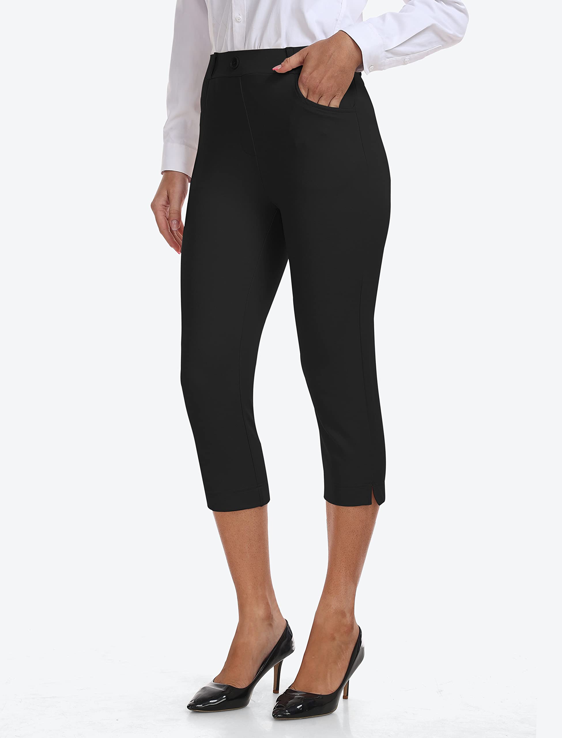 Femme été 3/4 Pantalon de Golf Bureau Business Casual Travail Pantalons avec Poches Taille Haute Stretch