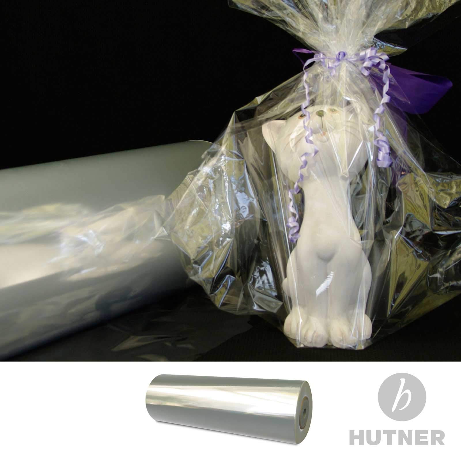 Große Rolle Geschenkfolie transparent 75 cm x 1.000 m | 20 µ Blumenfolie | Verpackungsfolie für den Handel | HUTNER