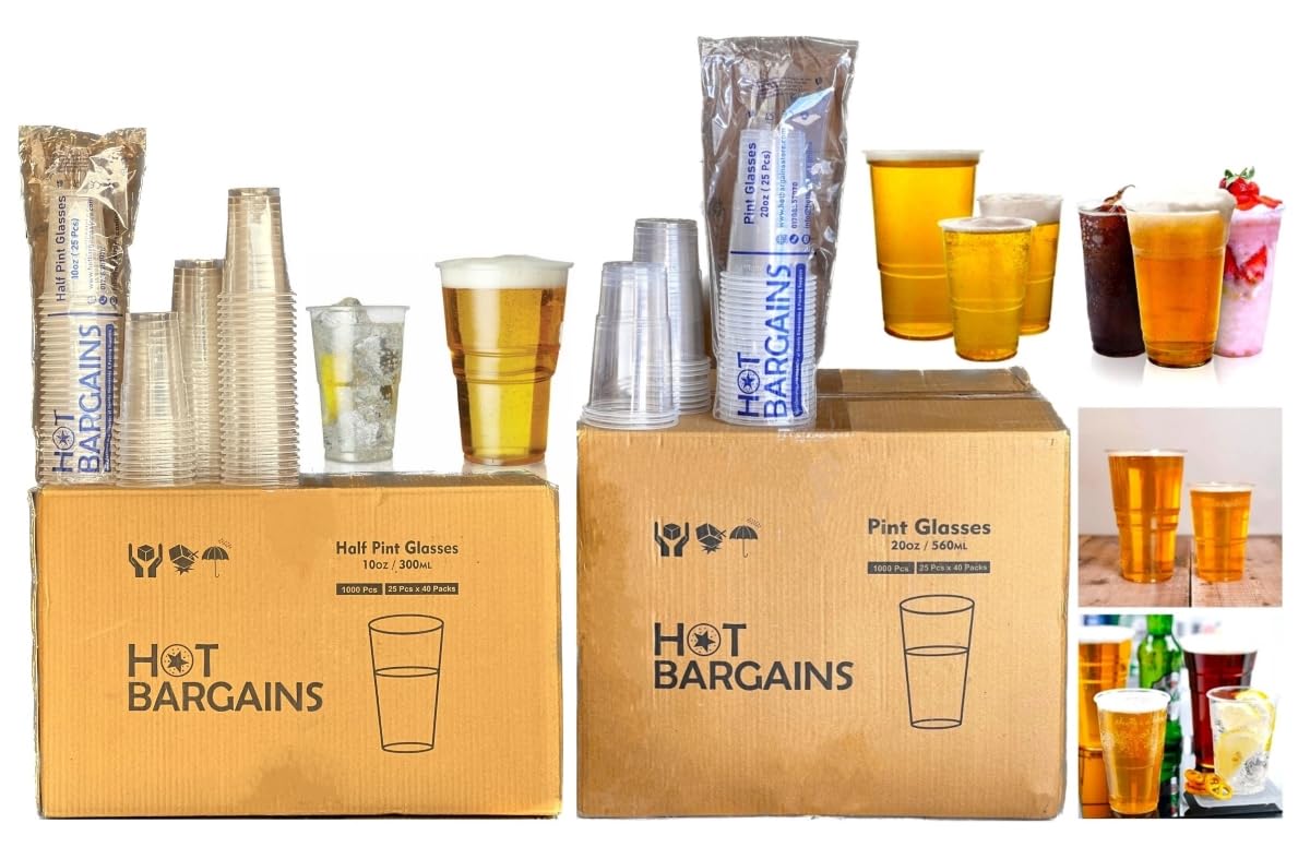 HOT BARGAINS, 250 X Clear Strong Reusable Plastic Pint & Half Pint