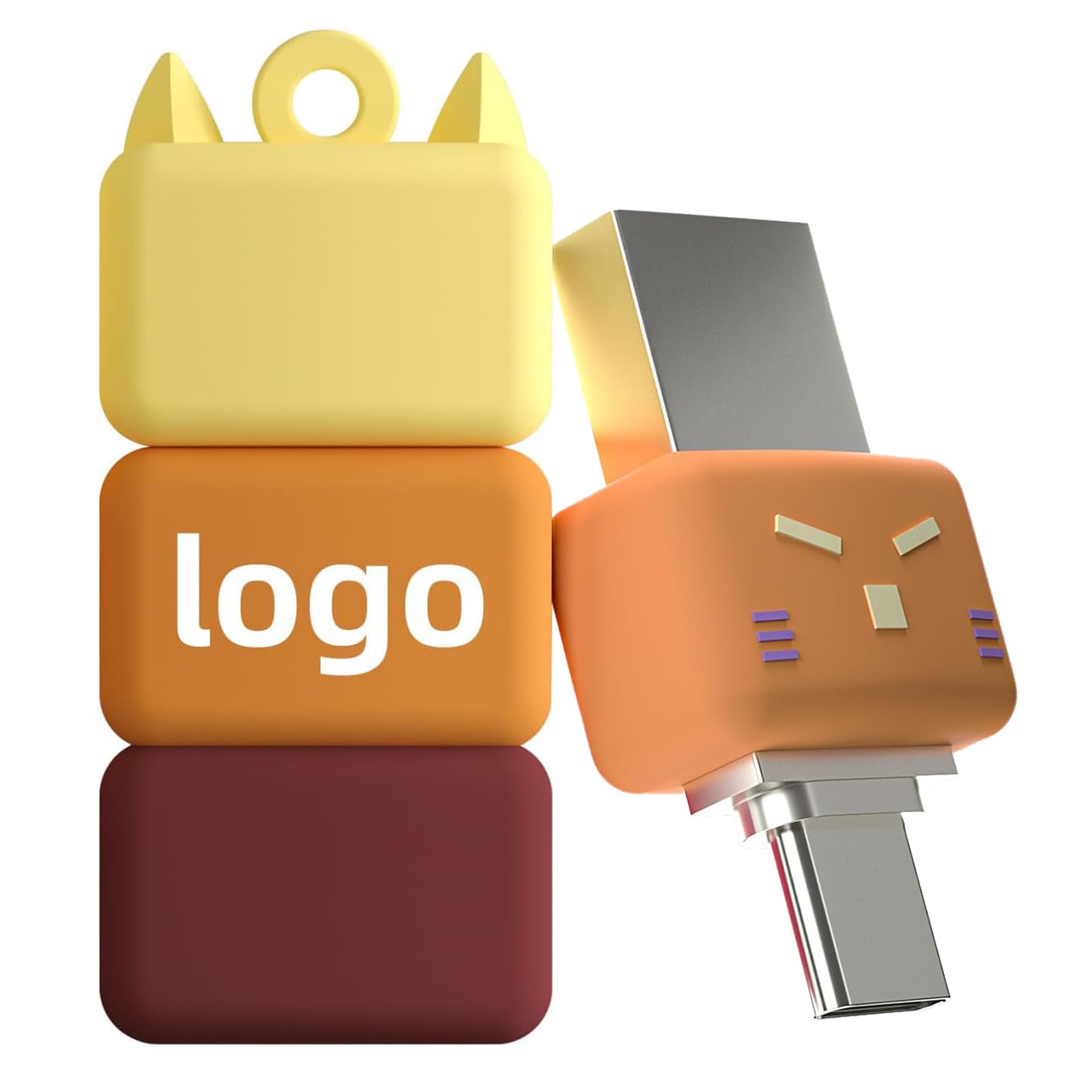 Custom Personalized USB Type C Flash Drive 64GB/128GB/256GB, USB 3.0 2 in 1 OTG Dual Flash Drive, Jenna Cat Design Cute Thumb Drive, Waterproof &