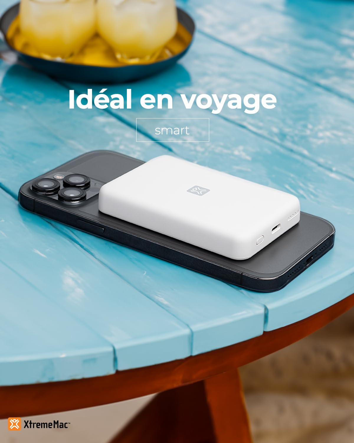 XtremeMac Magsafe Powerbank 5000mAh, Batterie Externe magnétique pour iPhone 15/14/13/12 Série, USB-C et Powerbank sans Fil à Charge Rapide, Mini Power Bank PD 15W, Puissante, Blanc