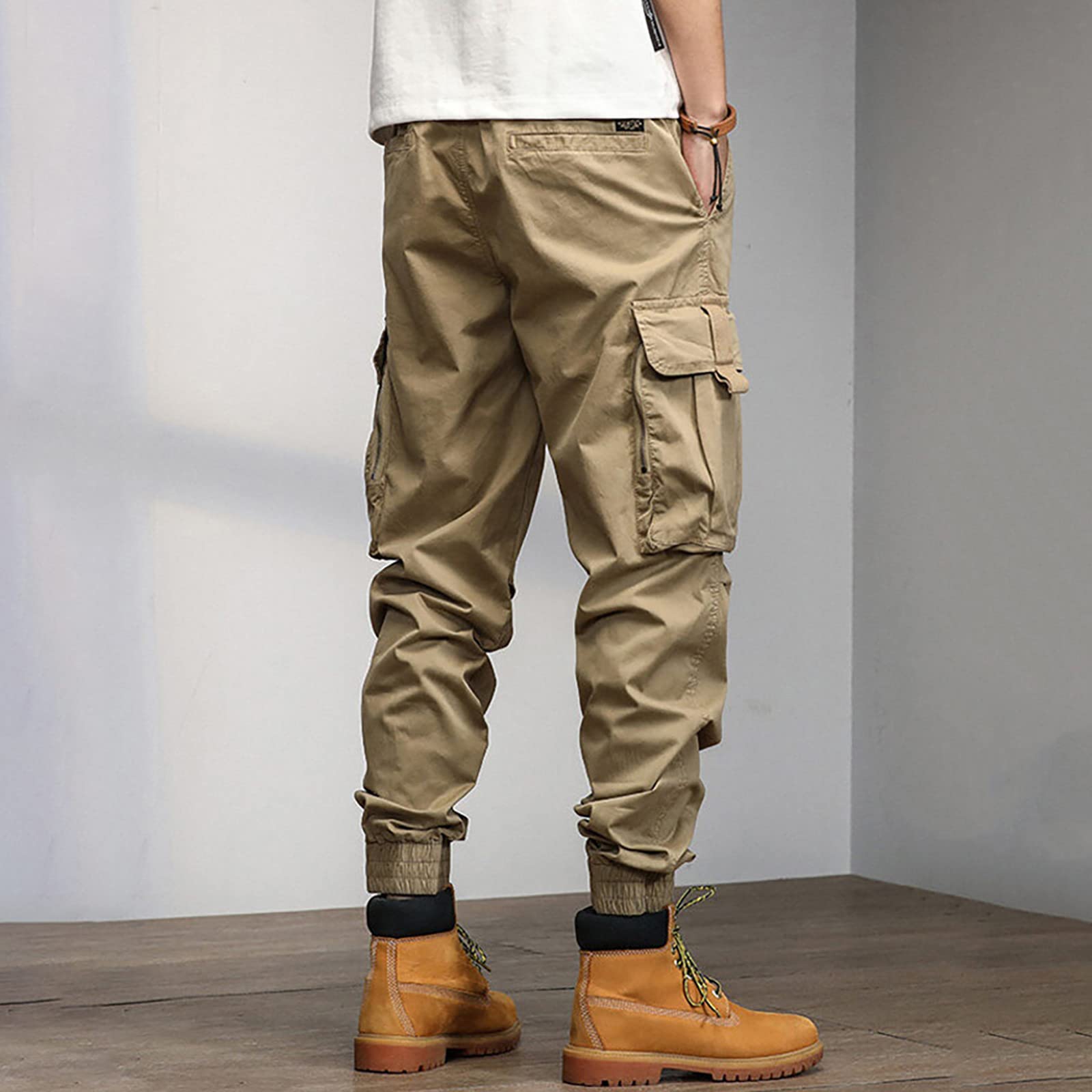 Pantalones cargo para hombre, pantalones de chándal para hombre, de algodón, pantalones de deporte, informales, holgados, pantalones de ocio, cintura elástica con cordón, pantalones de chándal con
