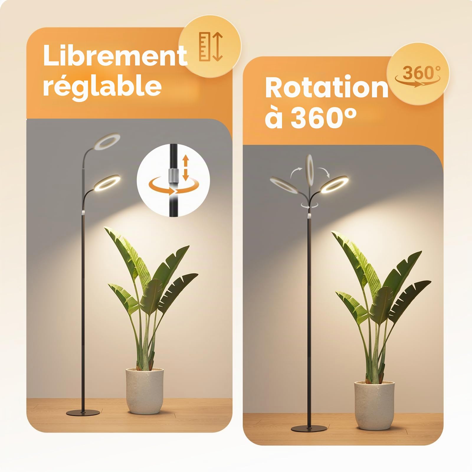 Bamworld lampe plante interieur LED spectre complet réglable, 10 niveaux de luminosité, minuterie 3/9/12H, lampe de croissance pour plantes