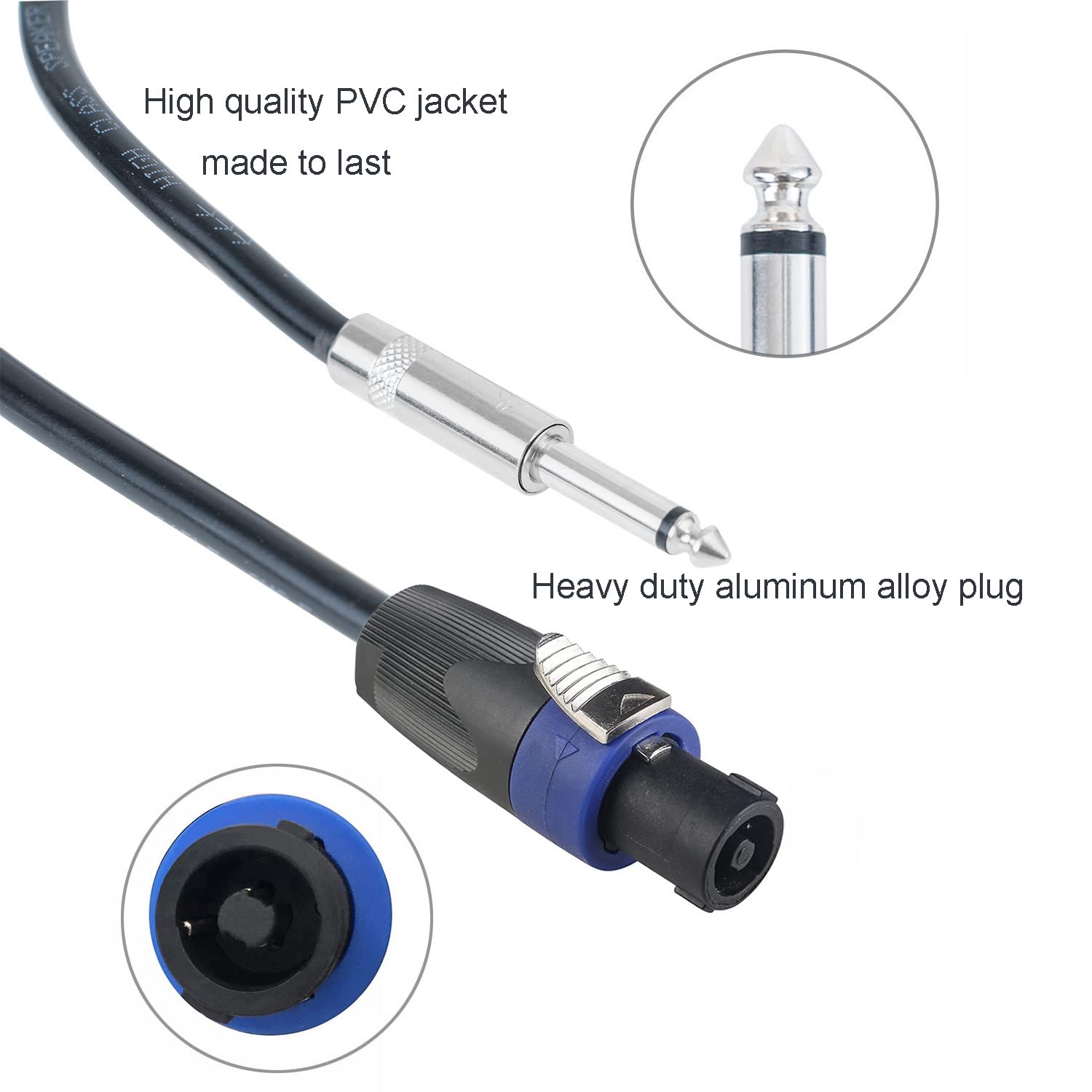 Cavi da Speakon a 1/4 di pollice maschio da 15,2 m da 12 AWG da Speakon a 1/4 di cavo di interconnessione audio stereo, confezione da 2