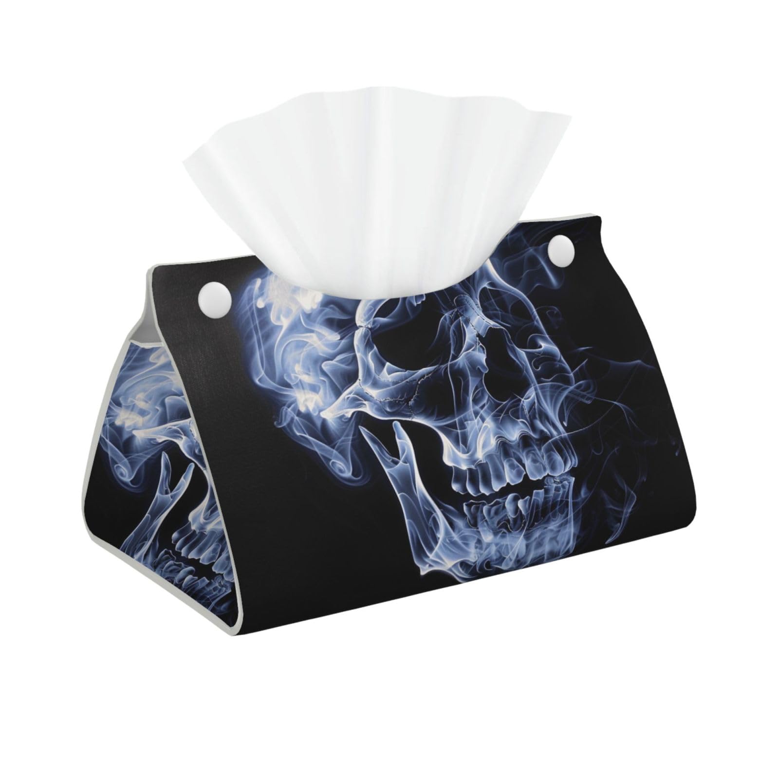 Skull Print Tissue Box Cover Foldable Tissue Storage Box Leather Tissue Cube Box Holder for Living Room Bedroom Office Car Home Decor