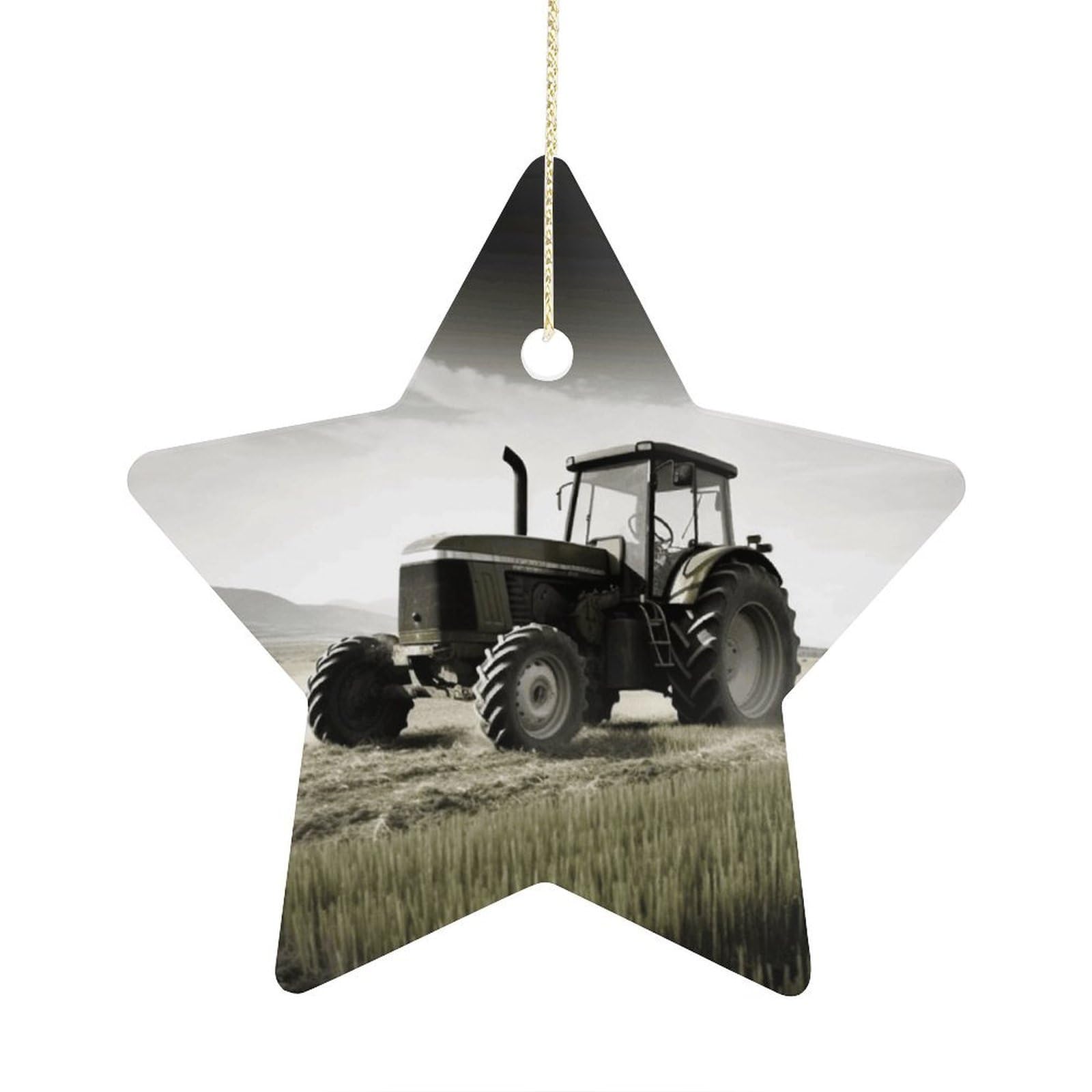 Tractor Agriculture Tranquil Stars Ornaments Ceramic Christmas Tree Hanging Light in Weight Christmas Star Pendants Funny Double-Sided Printed Xmas Ornaments for Gifts