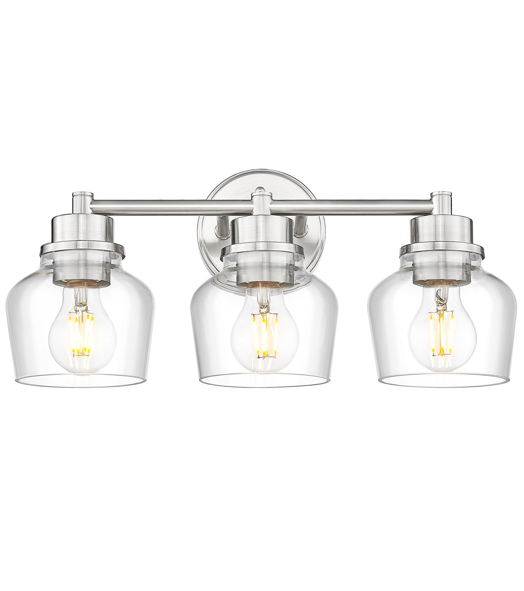 Emak Bathroom Light Fixtures Over Mirror, Brushed Nickel Vanity Light with Clear Glass Shade, 3-Light Vanity Lights for Bathroom, Mirror, Makeup Desk, VL122-BN-CG-3