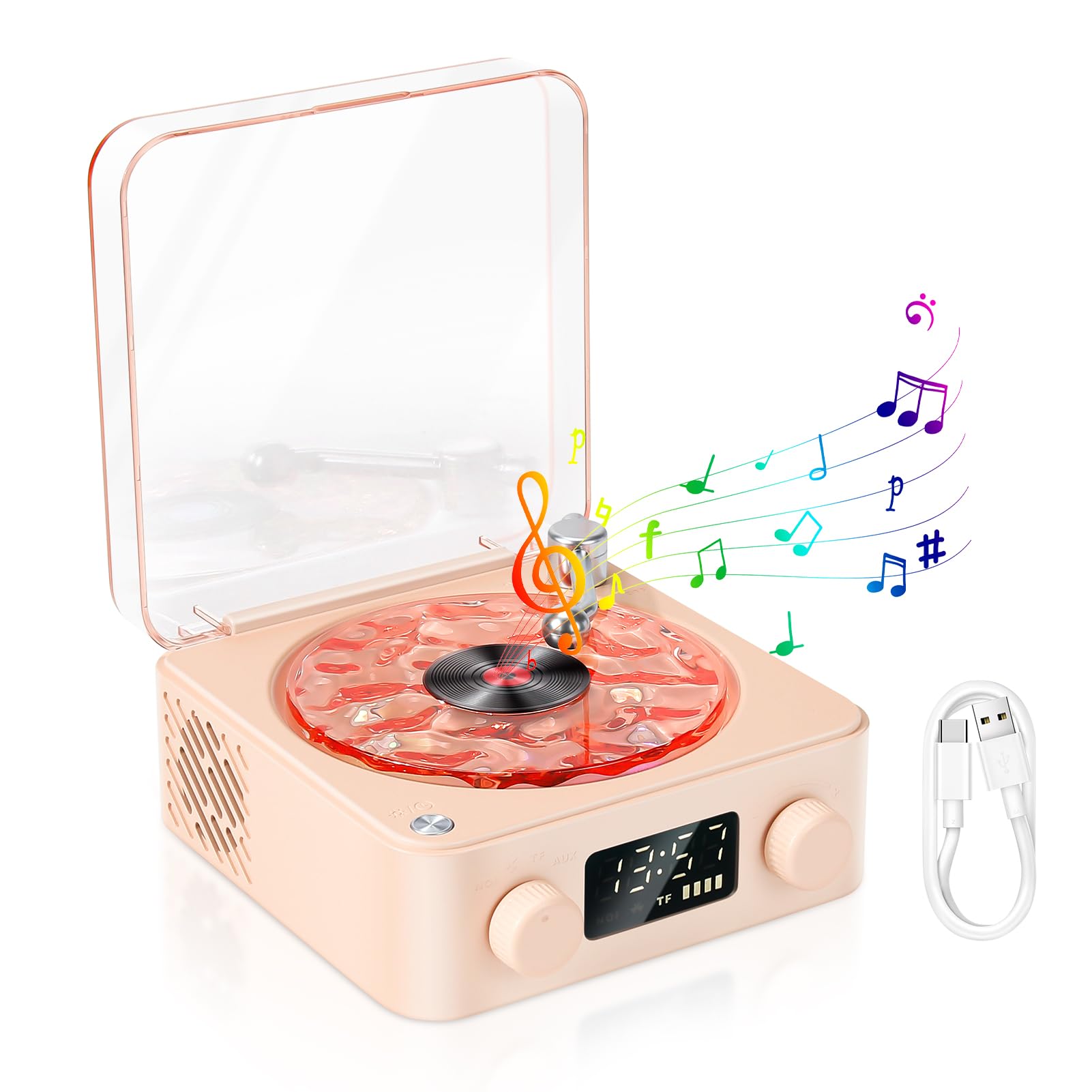 The Waves Vinyl Player with Water Ripple Light, Waves Vinyl Bluetooth Speaker New Vinyl Record Player, Compatible with Bluetooth, TF,AUX Mode