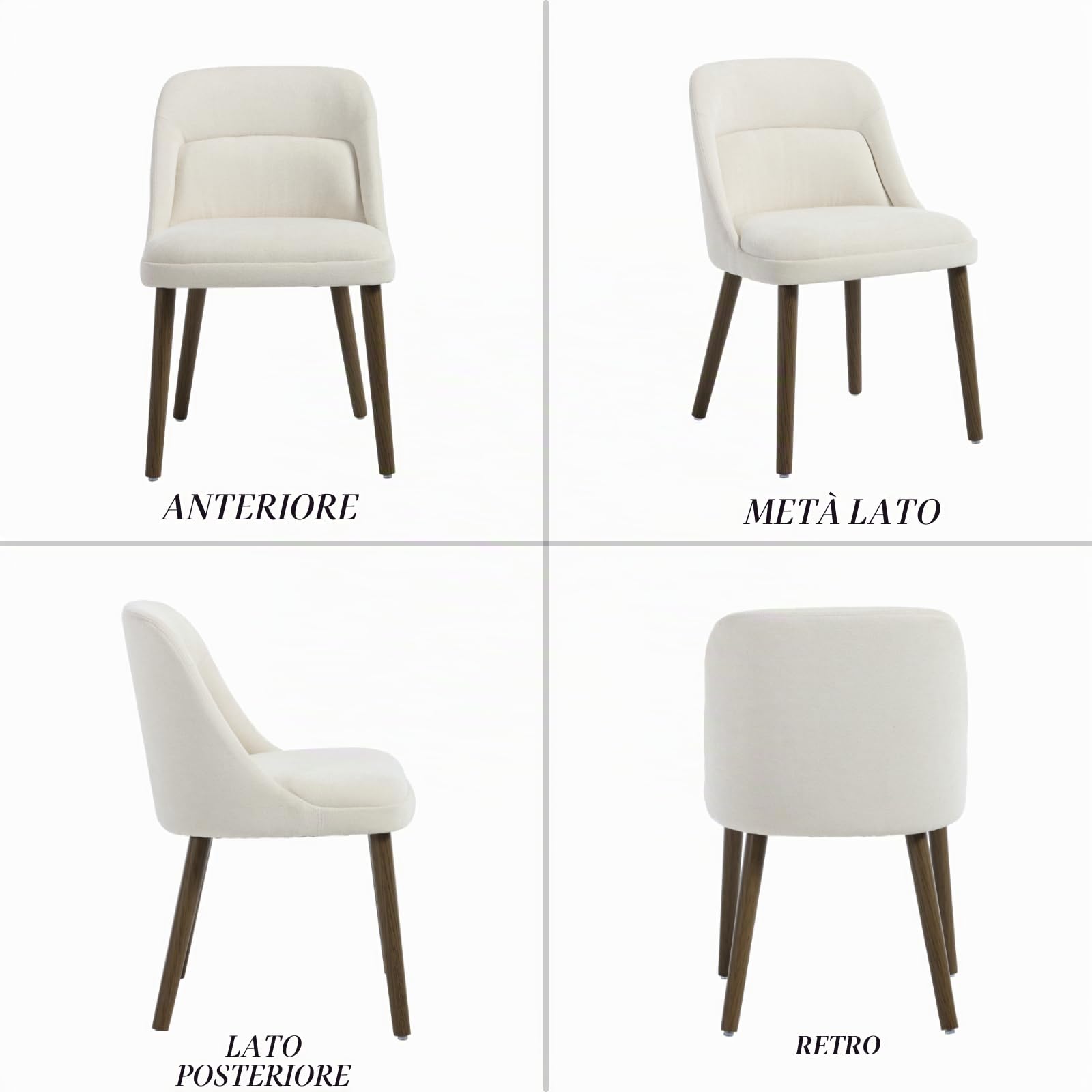 chairus Set di 2 Sedie Cucina in Tessuto con Gambe in Legno, Bianco | Sedia Imbottita con Schienale Rinforzato Sedia da Pranzo in Ciniglia per Sala da Pranzo/Soggiorno/Ristorante