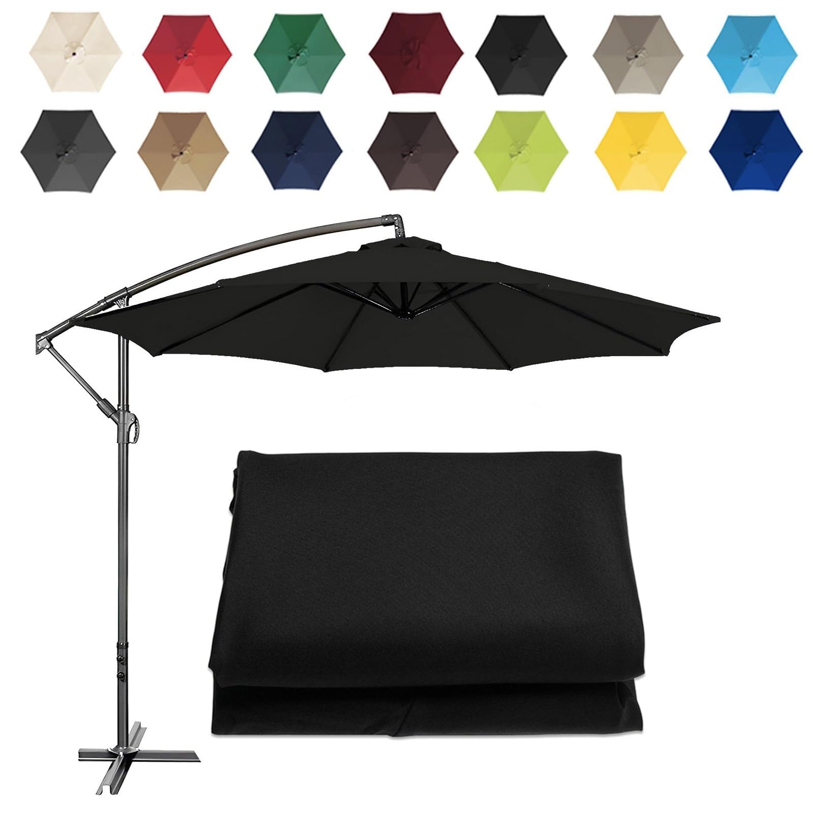 2/2.7/3m Umbrella Replacement Cloth, UV Protection Replacement Parasol Fabric Canopy, 6 Arms/8 Arms Garden Parasol Canopy Cover, For Patio Sun Umbrella, Cantilever Parasols ( Color : Black , Size : (6