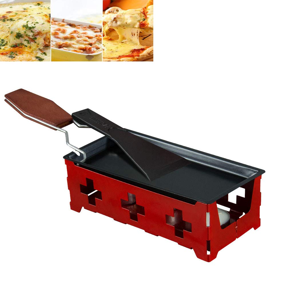 JDH Grill Cheese Raclette Set, Non-stick Griller Mini Cheese Melter Pan Tray Oven with Foldable Wood Handle Baking Board Spatula, for Home Kitchen Grilling Tool