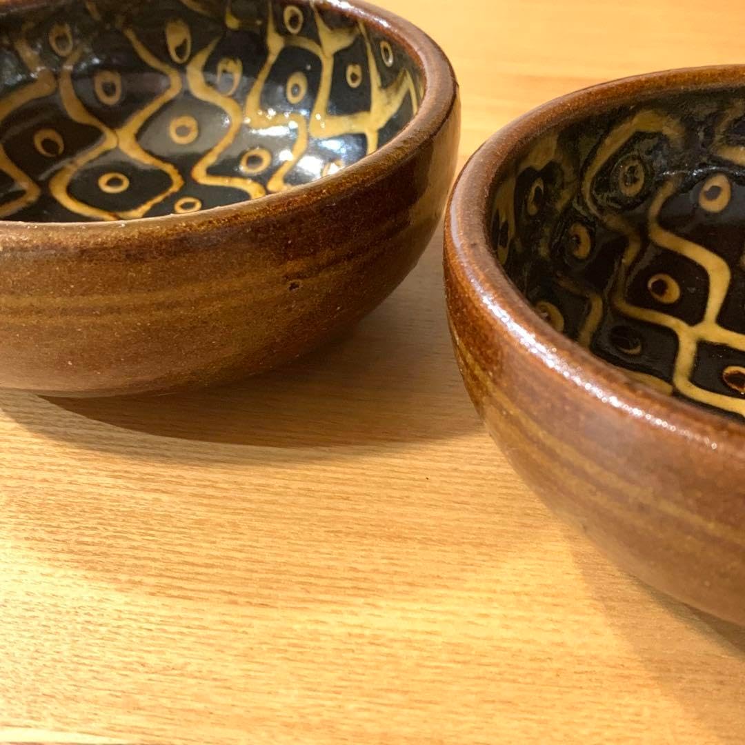 深皿 鉢 2枚 直径12.5 cm 布志名焼 スリップウェア 民藝 レトロ