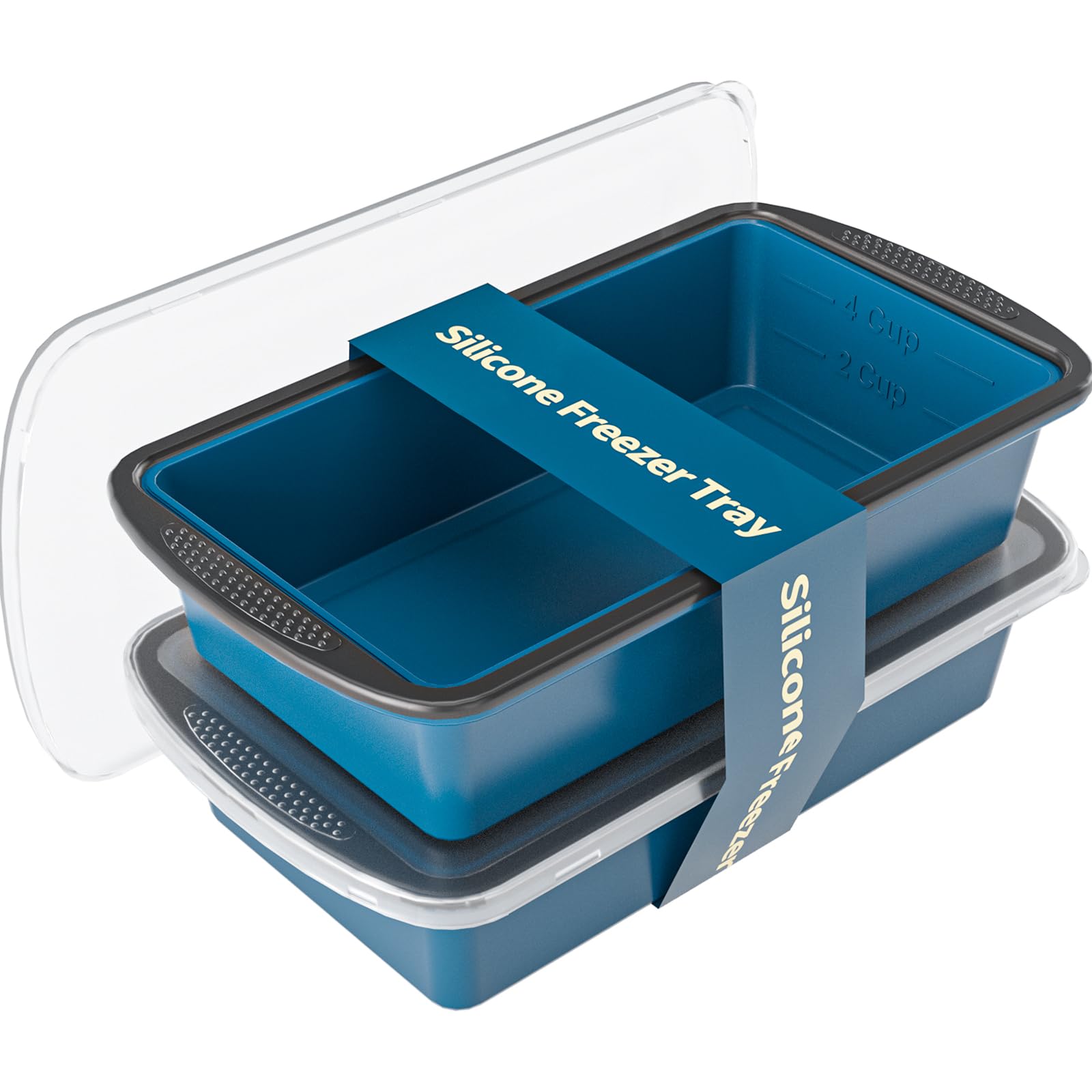 GORCI Silicone Freezer Tray With Lid 2 Large 4 Cup