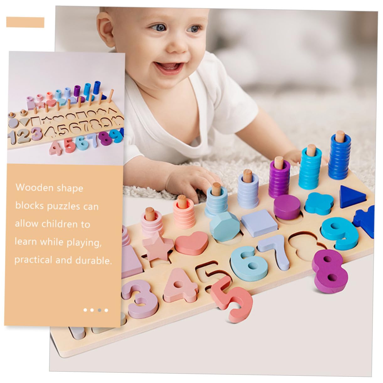 Rompecabezas de Madera Educativo Formas Geométricas y Números para Niños Pequeños 3 Años, Tamaño Adecuado, Colores Pastel, Desarrollo Temprano y Cognición, Juego Pedagógico de 1
