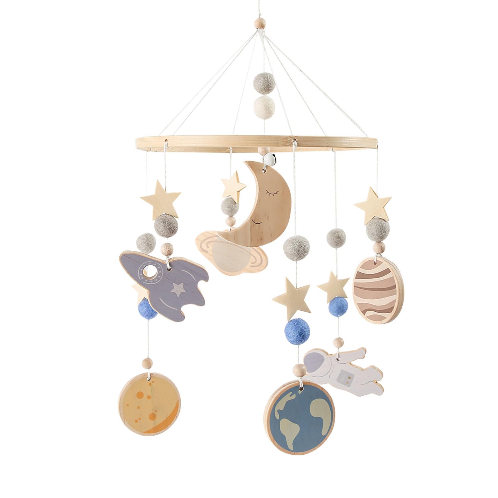 Baby Mobiles - Musical Cot Mobile | Wooden Nursery Pendent | Tabletop Projector and Stroller Toy | 360 Degree Rotating Space Pattern Crib Mobile for Calming Visual Stimulation Play Travel Night