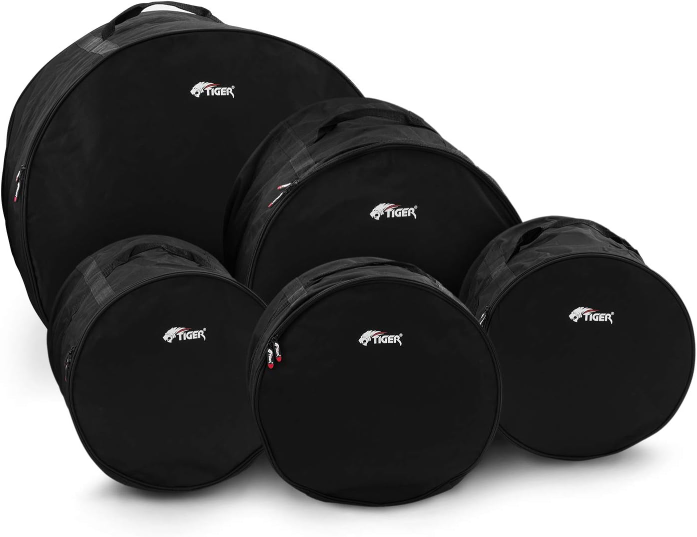 TIGER DGB35-RKS 5-Piece Drum Kit Bags Set - Standard Rock Sizes 22", 12", 13", 14", 16" - Black