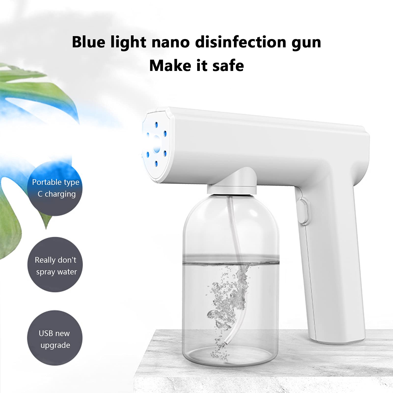 Nano atomizzazione disinfettante pistola a spruzzo, senza fili luce blu sterilizzazione vapore macchina nebbia (bianco)