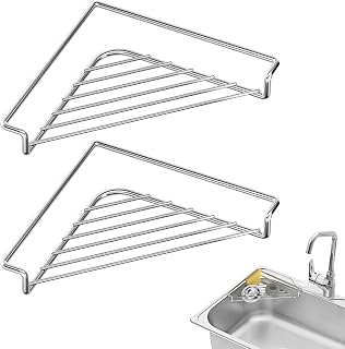 2 Pack Stainless Steel Corner Sink Shelf, 31x22x2.5cm Rustproof Triangular | Dish Drying Rack Over The Sink Corner Storage Organizer Cup SpongeSpace-Saving Fast-Draining Design, For Sponge, Dishcloth