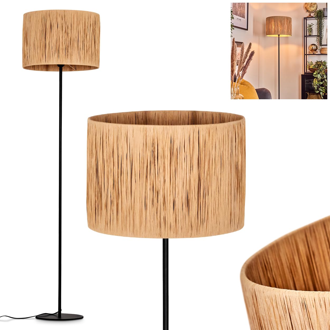 Bassagoda Stehleuchte 158cm - Skandinavische Stehlampe Mit Stoffschirm