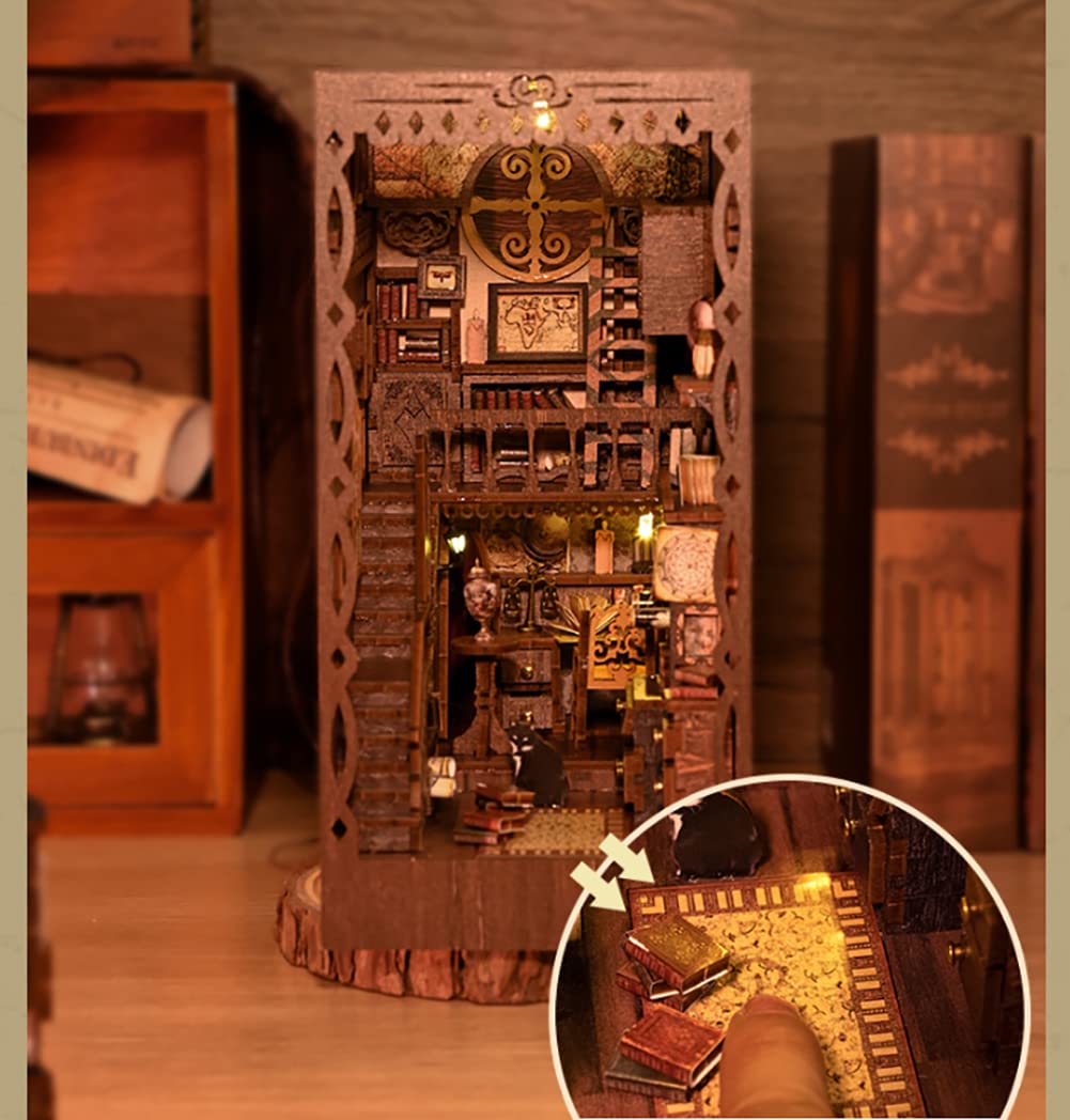 Kit Angolo Libro - Puzzle di Paralibri in Legno 3D Paralibri in Miniatura per Librerie, Kit Angolo Libro Fai da Te con Luce LED per Adulti e Adolescenti (SL09)
