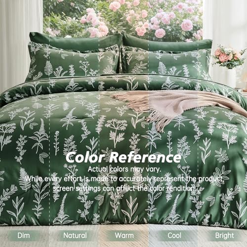 Image of MUXHOMO Dark Green Full Comforter Set, Elegant Floral Print Bed in a Bag 7 Pieces, Ultra Soft & Breathable Reversible Botanical Pattern Bedding Set with Comforter, Sheets, Pillowcases, and Shams