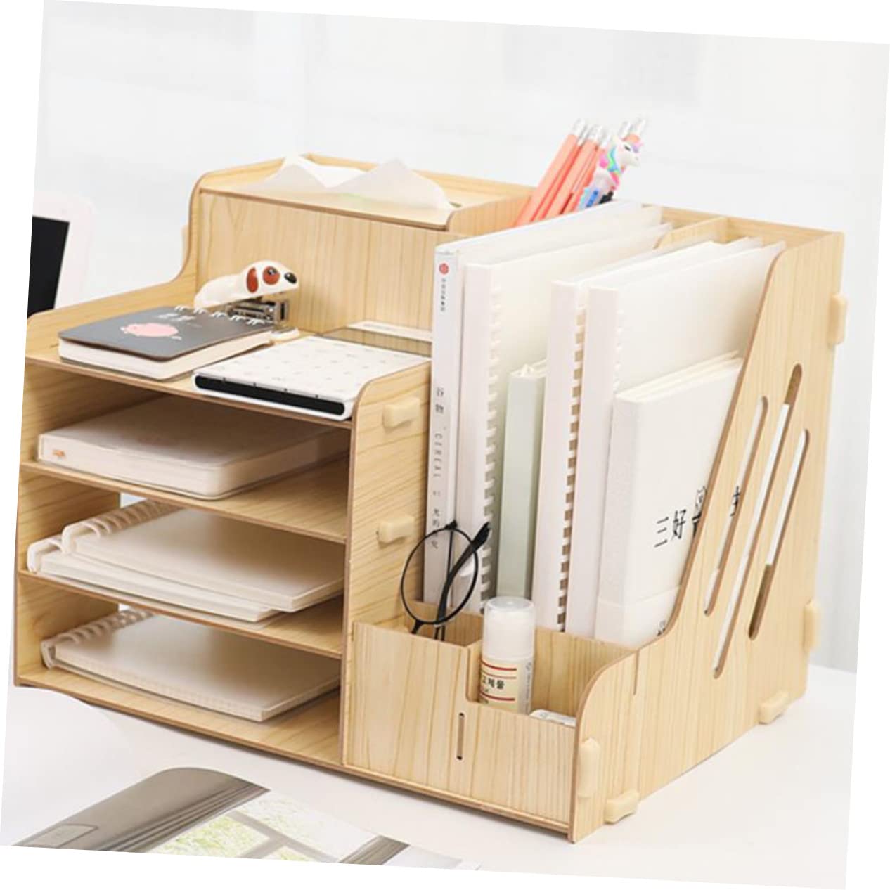 Organizador de Escritorio y Capacidad de Almacenamiento Grande Material Sintético Resistente Diseño de Múltiples Compartimentos para Documentos y Papelería