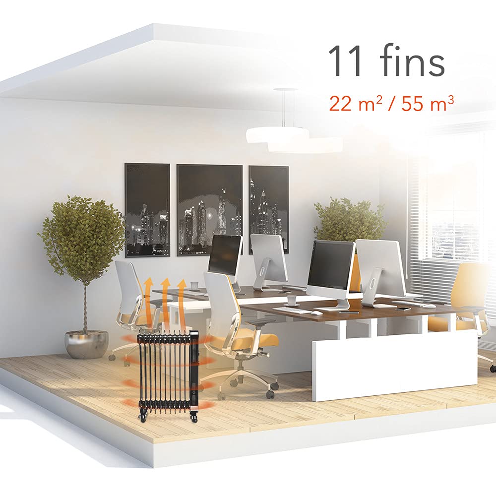 TROTEC TRH 24 E Grzejnik olejowy 3 stopnie grzania maks. moc 2200 W do pomieszczeń do 22 m² i 55 m³ energooszczędny i 8min czas rozgrzewania
