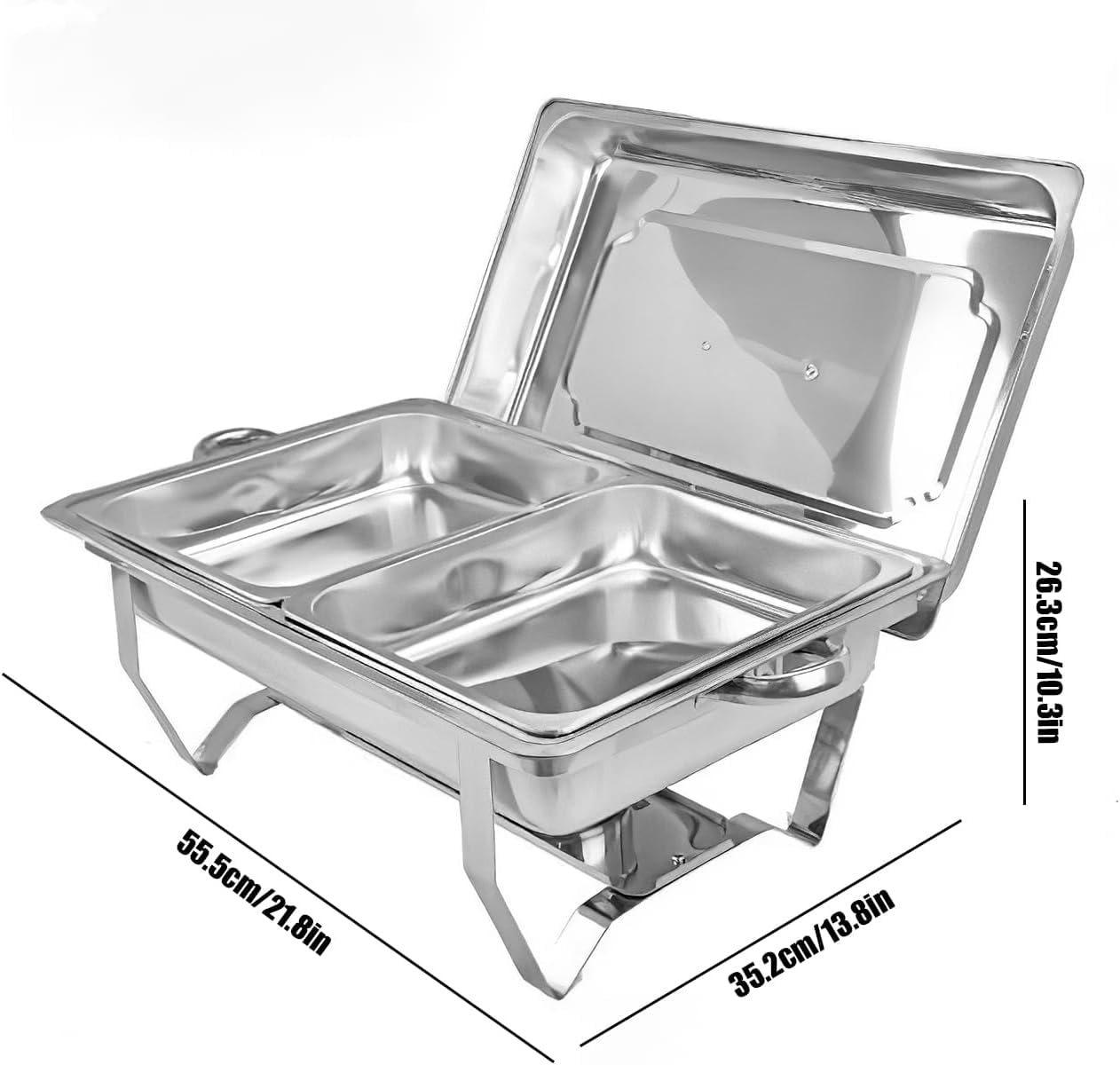 9l Acciaio Inossidabile Chafing Dish Rettangolo Food Warmer, Buffet Server Piatti di Servizio, Chafing Dish Catering Buffet Set, per Party, Feste, Matrimoni, Banchetti, Argento