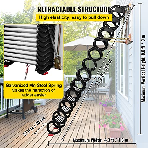 Vevor Attic Steps Pull Down 12 Steps Attic Stairs Alloy Attic Access Ladder, Black Pulldown Attic Stairs, Wall-Mounted Folding Stairs For Attic, Retractable Attic Ladder With Armrests, 9.8 Feet Height #TOP3