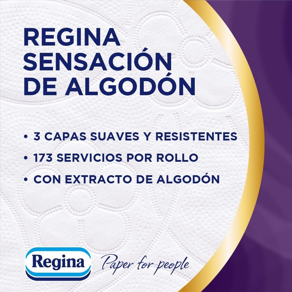 Regina Sensación de Algodón Papel Higiénico | 54 rollos | Capas extra resistentes, suaves como el algodón | Papel 100% certificado FSC®